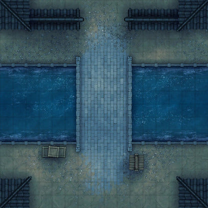 Modular Japanese City Streets Tileset Battlemap - stone bridge water - Digital, Foundry VTT, Print