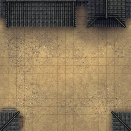 Modular Japanese City Streets Tileset Battlemap - tiled courtyard overhangs - Digital, Foundry VTT, Print
