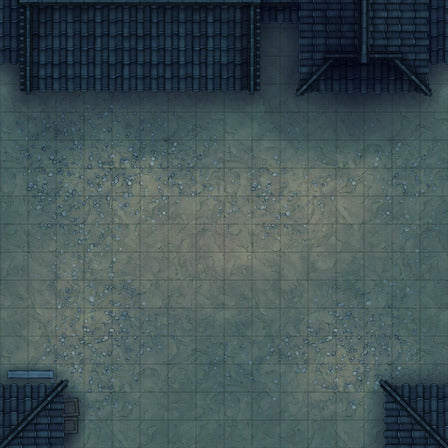 Modular Japanese City Streets Tileset Battlemap - tiled courtyard roof overhangs - Digital, Foundry VTT, Print