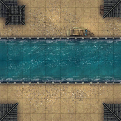Modular Japanese City Streets Tileset Battlemap - water-filled canal - Digital, Foundry VTT, Print