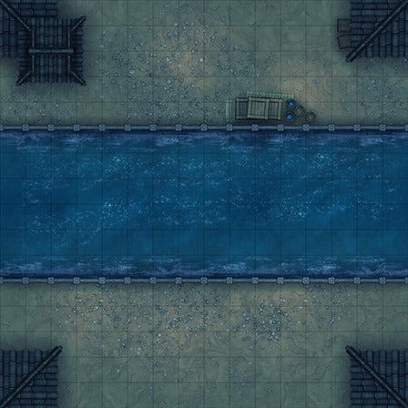 Modular Japanese City Streets Tileset Battlemap - waterway battle map - Digital, Foundry VTT, Print