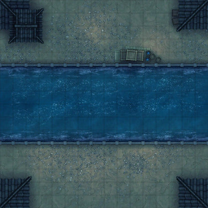 Modular Japanese City Streets Tileset Battlemap - waterway battle map - Digital, Foundry VTT, Print