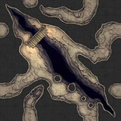 Modular Thousand-Statue Caves Tileset Battlemap - cave map bridge dark chasm - Digital, Foundry VTT, Print