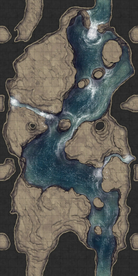Modular Thousand-Statue Caves Tileset Battlemap - fantasy river map - Digital, Foundry VTT, Print