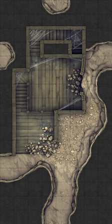Modular Thousand-Statue Caves Tileset Battlemap - overhead view wooden structure - Digital, Foundry VTT, Print