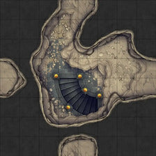 Modular Thousand-Statue Caves Tileset Battlemap - stone staircase golden orbs - Digital, Foundry VTT, Print