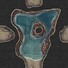 Modular Thousand-Statue Caves Tileset Battlemap - water-filled cavern rocky islands - Digital, Foundry VTT, Print