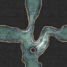 Modular Thousand-Statue Caves Tileset Battlemap - water-filled dungeon intersection - Digital, Foundry VTT, Print