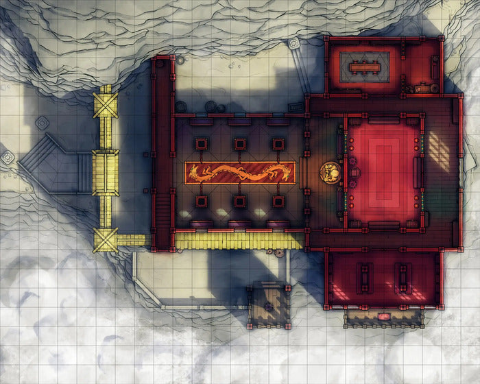 Mountain Monk Monastery Battlemap - overhead view red gold asian - Digital, Foundry VTT, Print