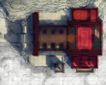 Mountain Monk Monastery Battlemap - overhead view red-roofed temple - Digital, Foundry VTT, Print