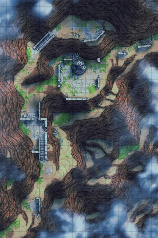 Mountain Pass Ruins Battlemap - black white camouflage-patterned military tent - Digital, Foundry VTT, Print