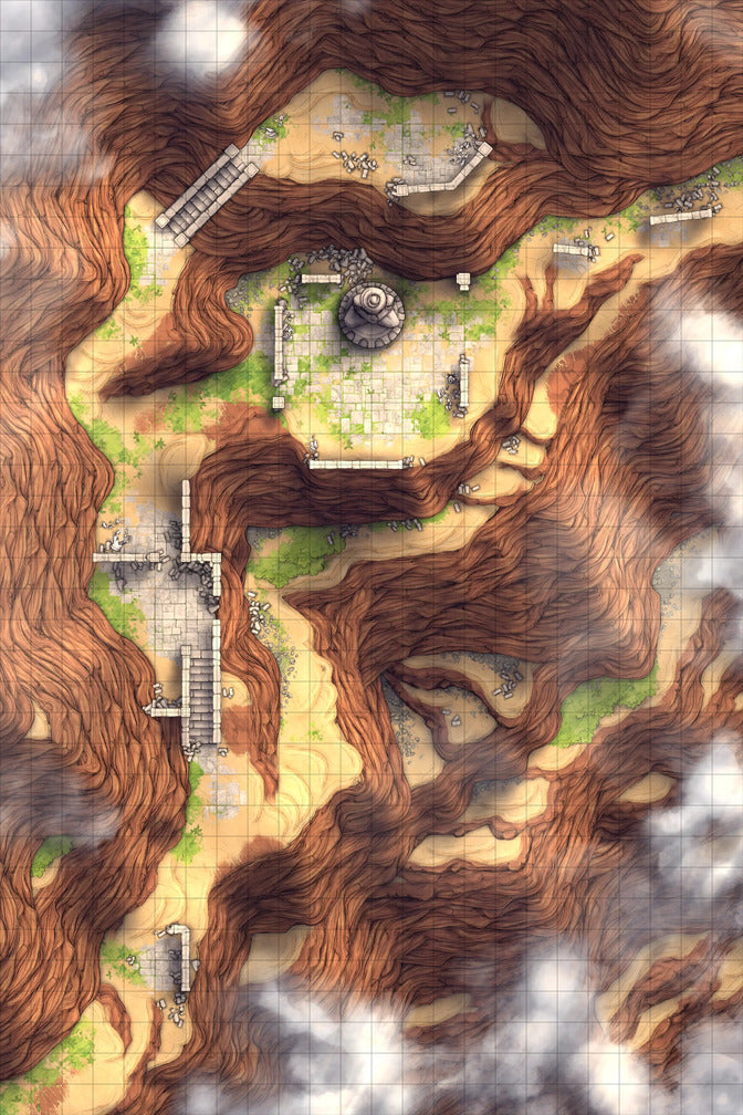 Mountain Pass Ruins Battlemap - brown tree trunk wall art - Digital, Foundry VTT, Print