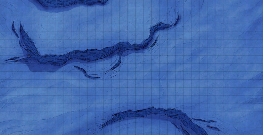 Old Mountain Ruins Battlemap - blue grid map dark shapes - Digital, Foundry VTT, Print