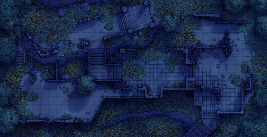 Old Mountain Ruins Battlemap - overgrown stone ruins - Digital, Foundry VTT, Print