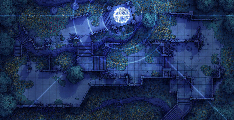 Old Mountain Ruins Battlemap - overhead view fantasy battle map - Digital, Foundry VTT, Print