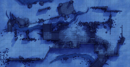 Old Mountain Ruins Battlemap - ruined blue-toned fantasy battle map - Digital, Foundry VTT, Print