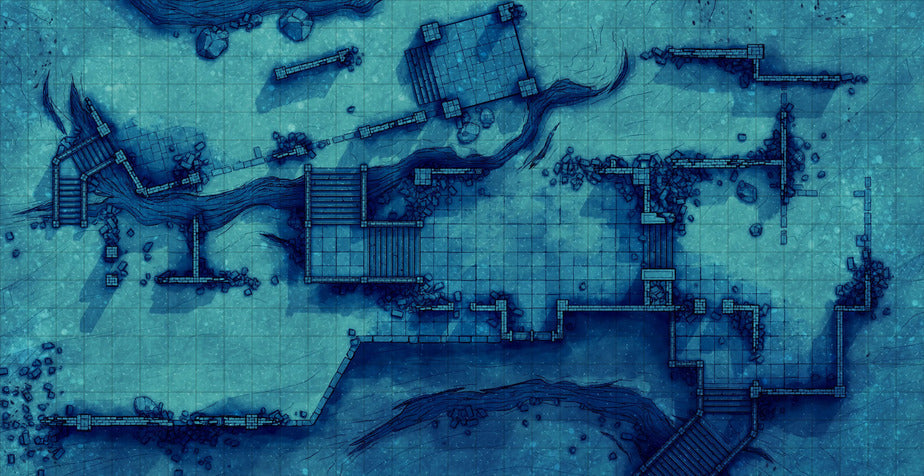 Old Mountain Ruins Battlemap - underwater ruins map - Digital, Foundry VTT, Print
