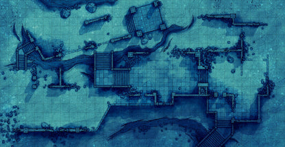 Old Mountain Ruins Battlemap - underwater ruins map - Digital, Foundry VTT, Print