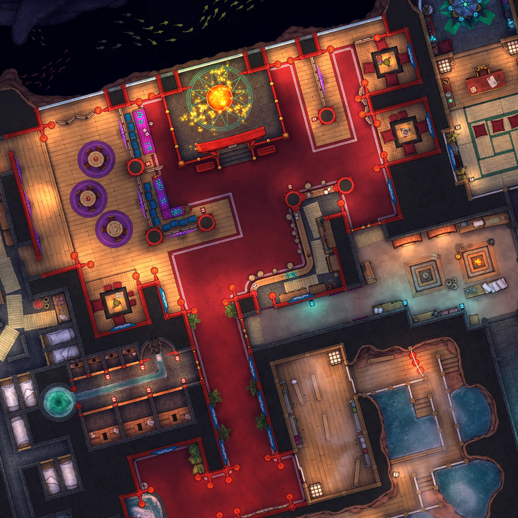 Oni Pleasure Palace Bundle Battlemap - red gold ornate carpet runner - Digital, Foundry VTT, Print