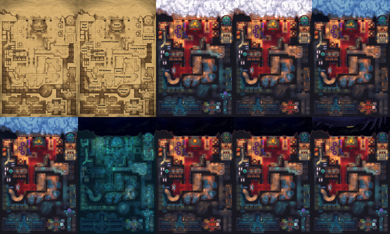 Oni Pleasure Palace Bundle Battlemap - vintage map puzzle set intricate - Digital, Foundry VTT, Print