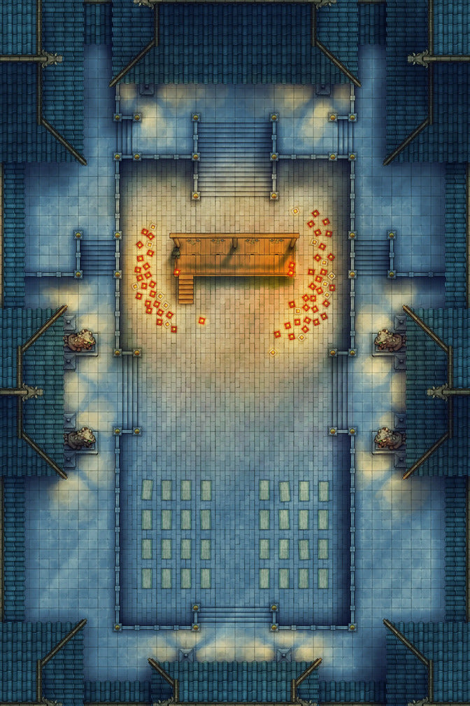 Palace Courtyard Battlemap - blue orange carpeted staircase wooden - Digital, Foundry VTT, Print