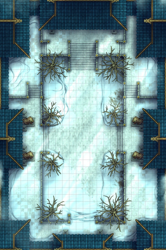 Palace Courtyard Battlemap - blue tiled floor white snow - Digital, Foundry VTT, Print
