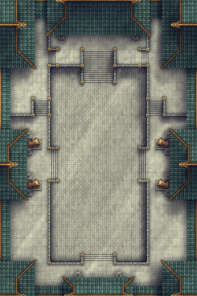 Palace Courtyard Battlemap - gray stone rectangular room gold - Digital, Foundry VTT, Print