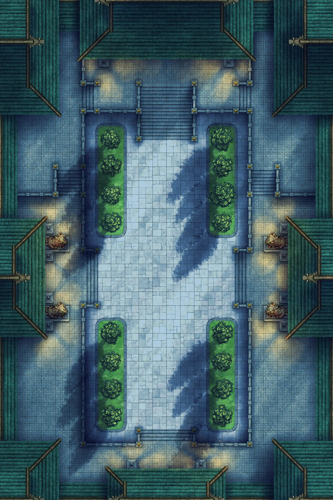 Palace Courtyard Battlemap - green blue tiled floor rectangular - Digital, Foundry VTT, Print