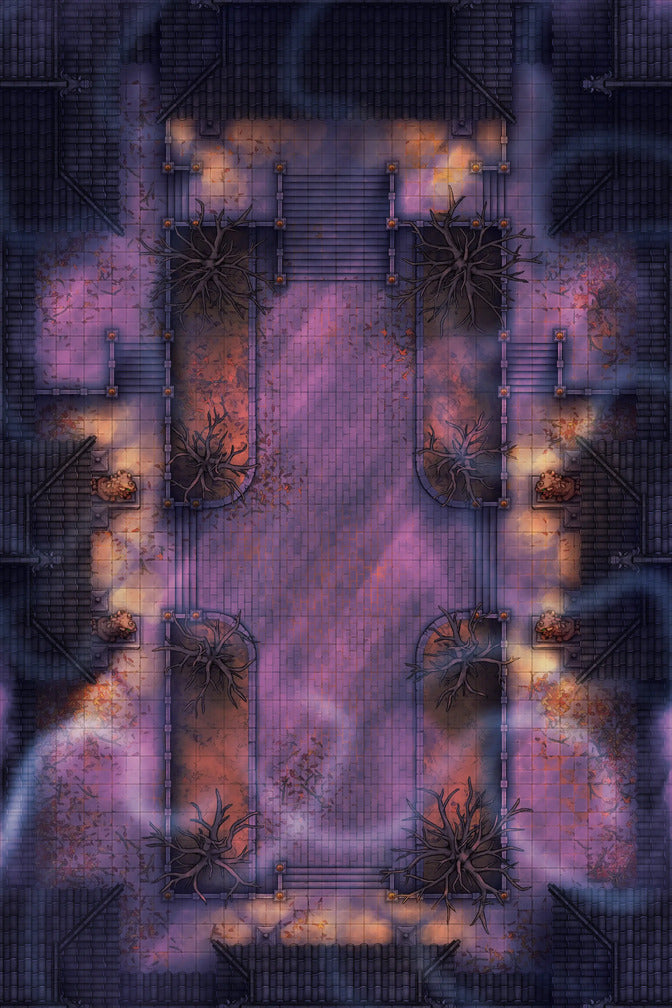 Palace Courtyard Battlemap - purple black garden planter succulents - Digital, Foundry VTT, Print