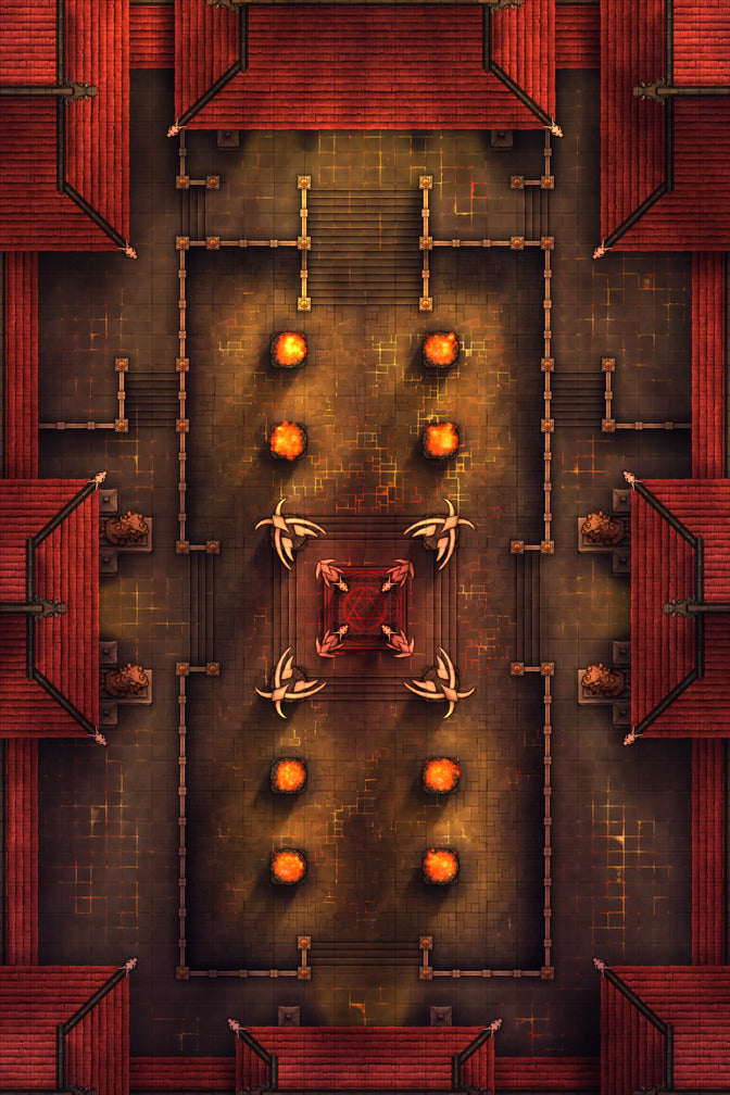 Palace Courtyard Battlemap - red dragon-themed rug intricate scales - Digital, Foundry VTT, Print