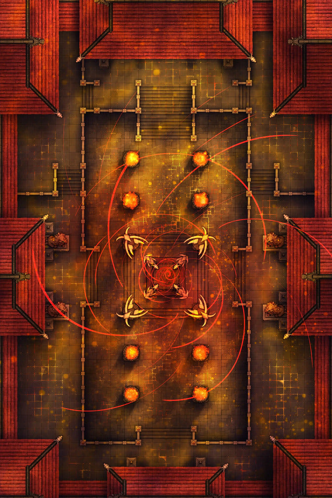 Palace Courtyard Battlemap - red gold dragon-themed rug intricate - Digital, Foundry VTT, Print
