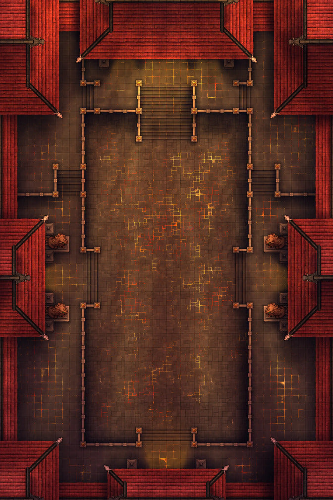 Palace Courtyard Battlemap - steampunk-inspired metal grate floor mat - Digital, Foundry VTT, Print