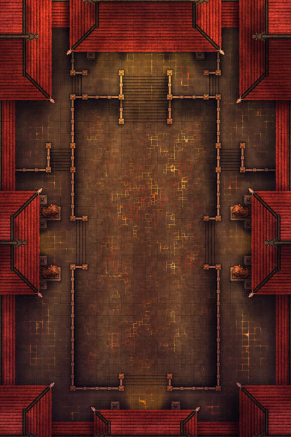 Palace Courtyard Battlemap - steampunk-inspired metal grate floor mat - Digital, Foundry VTT, Print