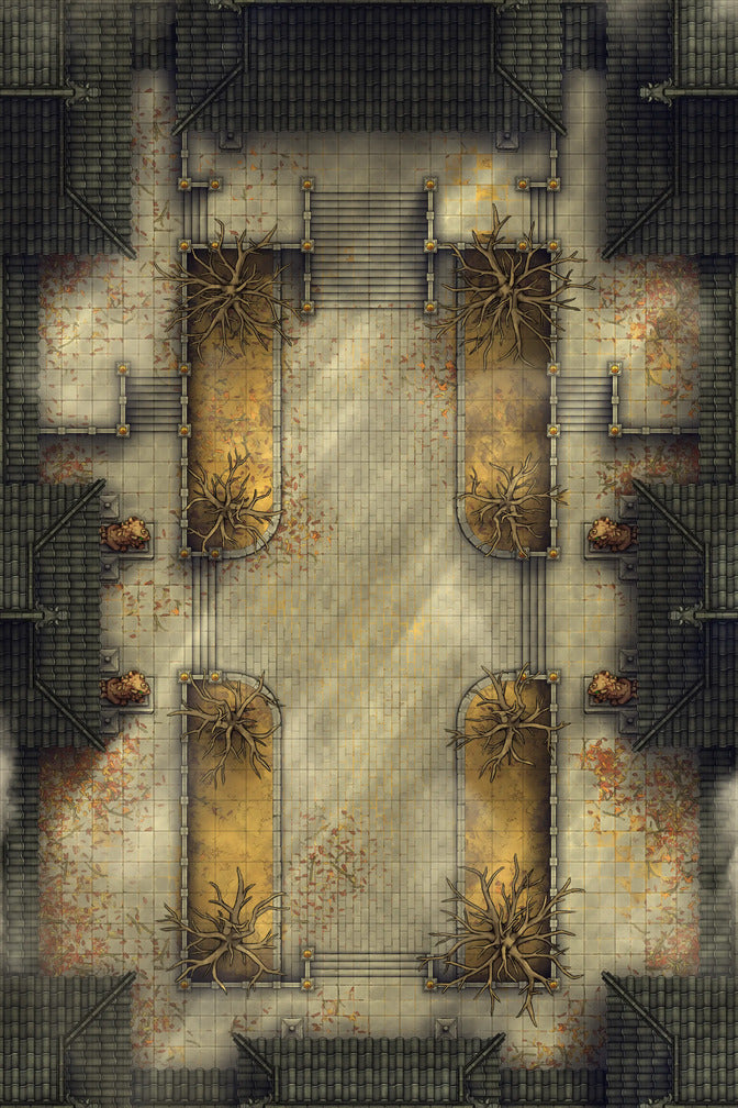 Palace Courtyard Battlemap - stone archway ivy moss - Digital, Foundry VTT, Print