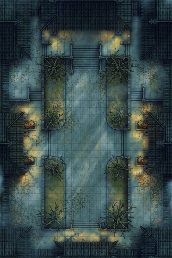 Palace Courtyard Battlemap - stone archway lights - Digital, Foundry VTT, Print