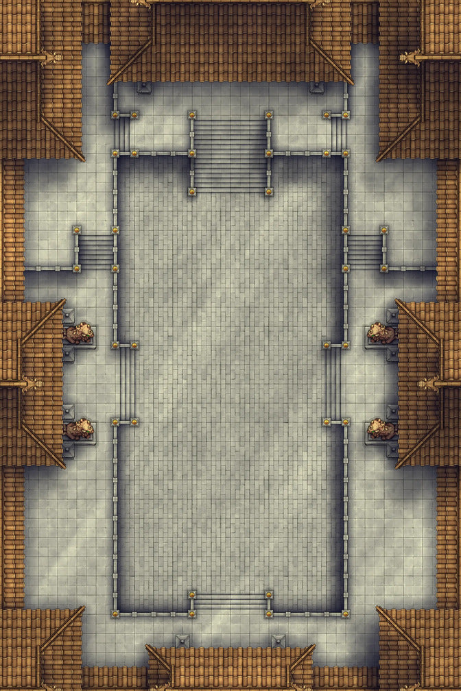 Palace Courtyard Battlemap - wooden floor stone tiles stairs - Digital, Foundry VTT, Print