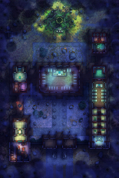 Peach Shrine Palace Battlemap - green yellow crystal pendant necklace - Digital, Foundry VTT, Print