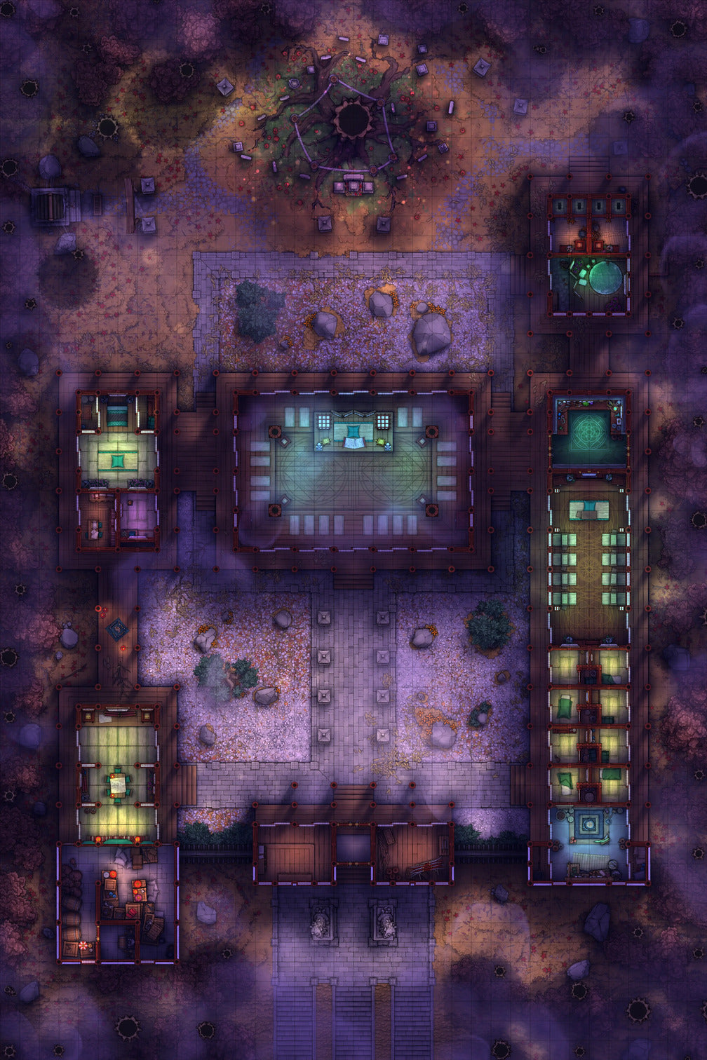 Peach Shrine Palace Battlemap - purple green modular set intricate - Digital, Foundry VTT, Print