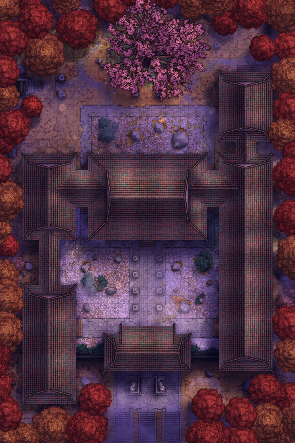 Peach Shrine Palace Battlemap - purple white tiled floor pink - Digital, Foundry VTT, Print