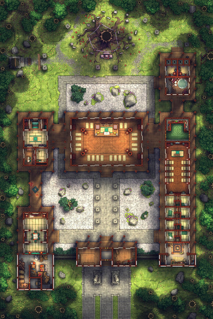 Peach Shrine Palace Battlemap - terracotta tiled courtyard stone pathways - Digital, Foundry VTT, Print