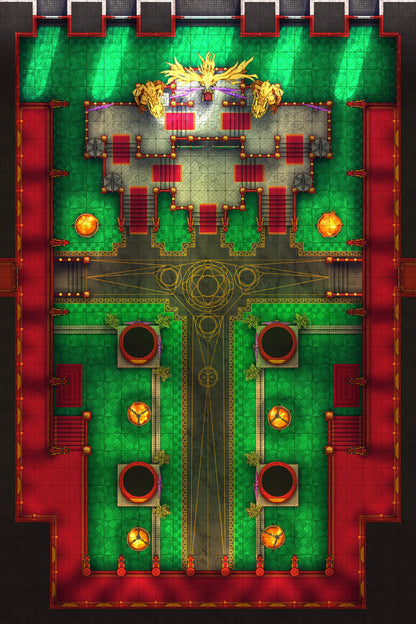 Phoenix King’s Throne Room Battlemap - ornate fantasy throne room - Digital, Foundry VTT, Print
