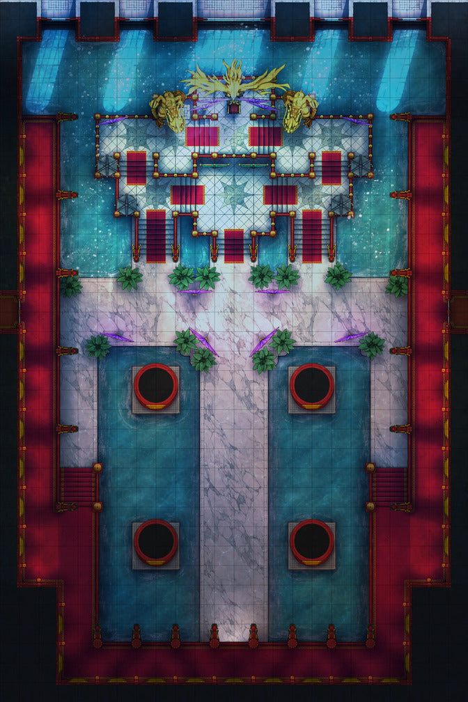 Phoenix King’s Throne Room Battlemap - ornate fantasy throne room - Digital, Foundry VTT, Print
