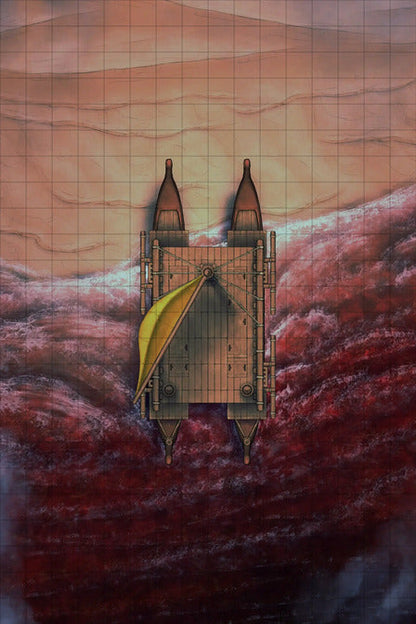 Polynesian Catamaran Canoe Battlemap - aerial ship yellow sail - Digital, Foundry VTT, Print