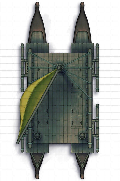 Polynesian Catamaran Canoe Battlemap - top-down view catamaran - Digital, Foundry VTT, Print