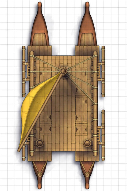 Polynesian Catamaran Canoe Battlemap - twin-hulled catamaran - Digital, Foundry VTT, Print
