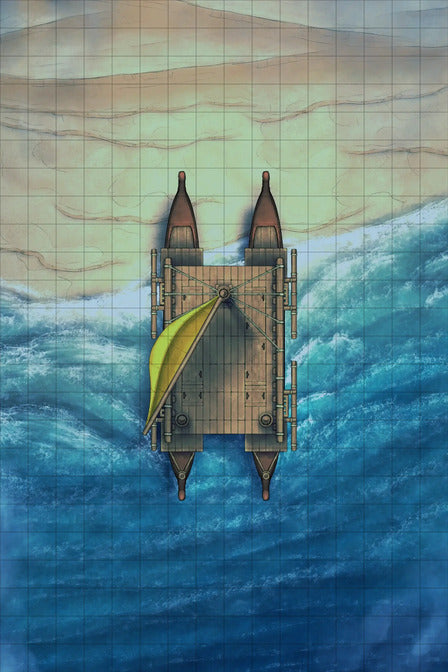 Polynesian Catamaran Canoe Battlemap - wooden catamaran sail - Digital, Foundry VTT, Print