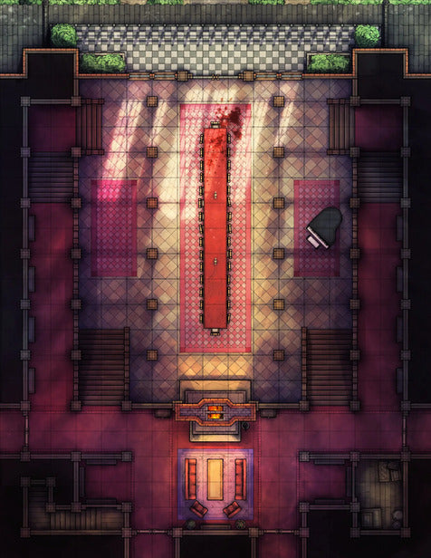 Scarlet Devil Mansion Ballroom & Library Battlemap - blood-stained banquet hall - Digital, Foundry VTT, Print
