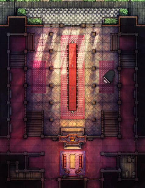 Scarlet Devil Mansion Ballroom & Library Battlemap - opulent banquet hall - Digital, Foundry VTT, Print