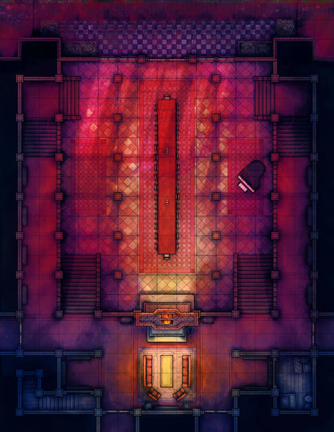 Scarlet Devil Mansion Ballroom & Library Battlemap - ornate banquet hall - Digital, Foundry VTT, Print