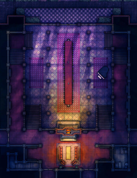 Scarlet Devil Mansion Ballroom & Library Battlemap - ornate banquet hall - Digital, Foundry VTT, Print